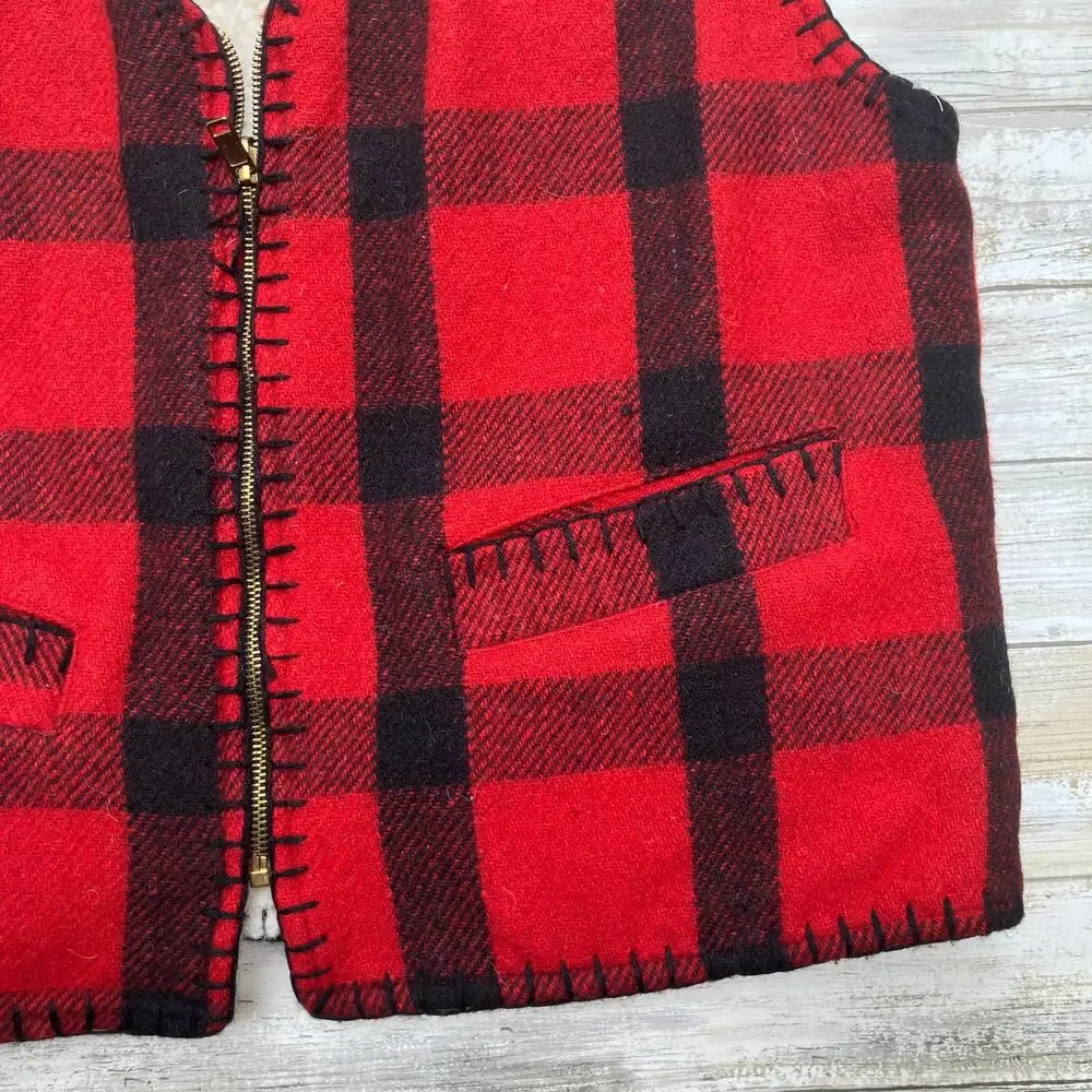 Authentic Joujou Vest Sz‎ M Red Wool Plaid Shearling Zip Up Lined Grandpacore